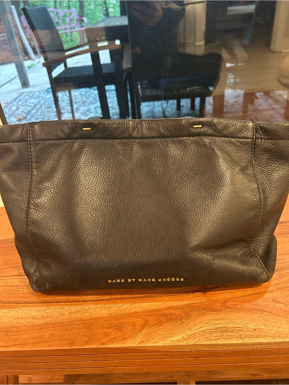 Marc by Marc Jacobs Black Pebbled Leather Tote with Gold Logo